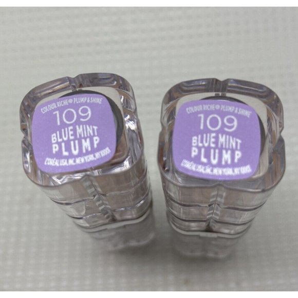 Lot of 2 - LOREAL COLOUR RICHE Plump & Shine Lipstick 109 Blue Mint Plump - Picture 4 of 6